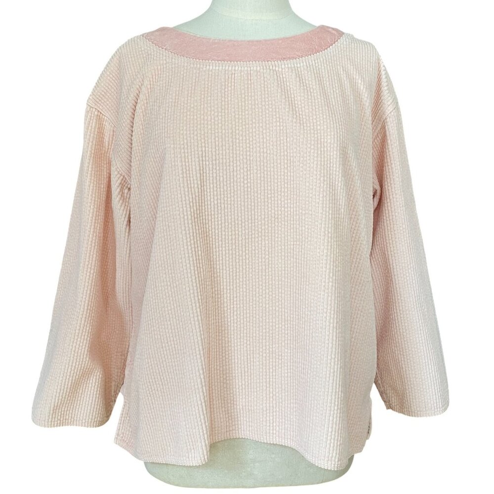 J Jill Wide Wale Corduroy Top Velour Elbow Patch Pastel Pink Cottagecore LP